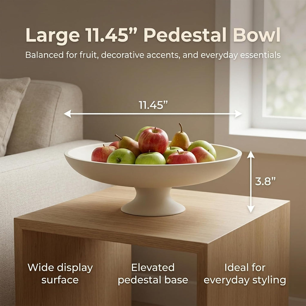 Cream Concrete Decorative Fruit Bowl, 11.45" Large Modern Pedestal Bowl Counter, Coffee Table, Entryway Table
