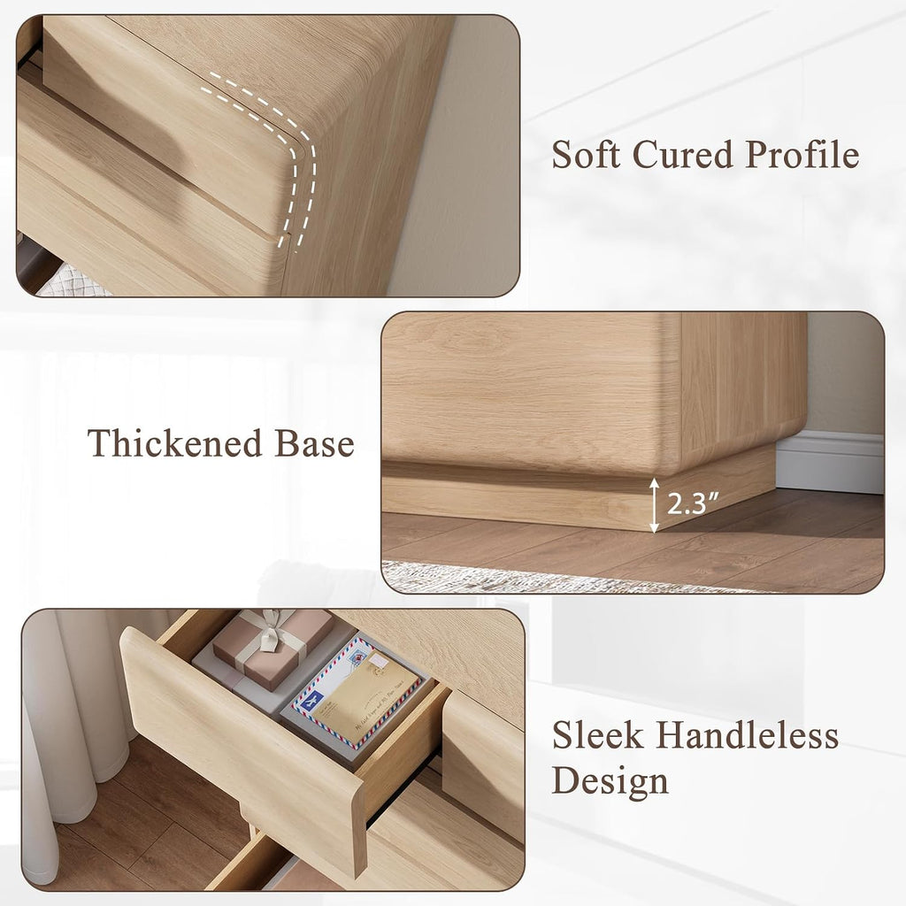 Natural 6 Drawer Dresser , 48" Tall Chest of Drawers | Curved Profile Design, Thickened Base, Handless design, Unique