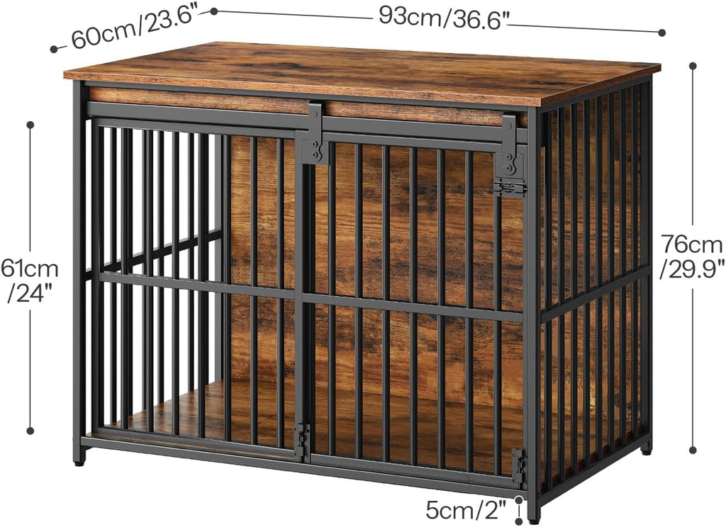Dog Crate Furniture, 36.6" Heavy Duty Dog Kennel with Sliding Barn Door, Wooden Dog Cage Indoor