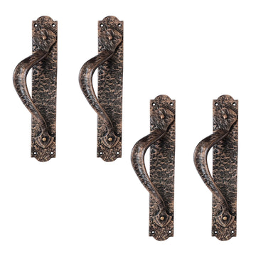 Cappadocia Heavy Duty Antique Cast Iron Decorative Door Pull with Plate for Vintage Sliding French Wooden Barn Doors