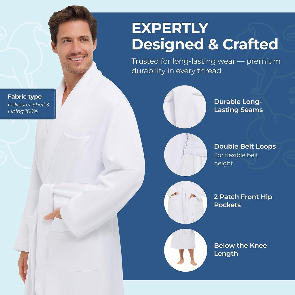Unisex Plush Lined Microfiber Bath Robe | Soft Shell with Polyester Lining, Resort-Grade Hotel & Spa Robe with Pocket