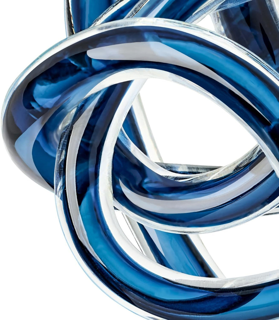 Orbit Hand Blown Glass Infinity Knot Sculpture - 3 Inch Glass Art Blue Knot Decor Ball Decor, Small Centerpiece Table