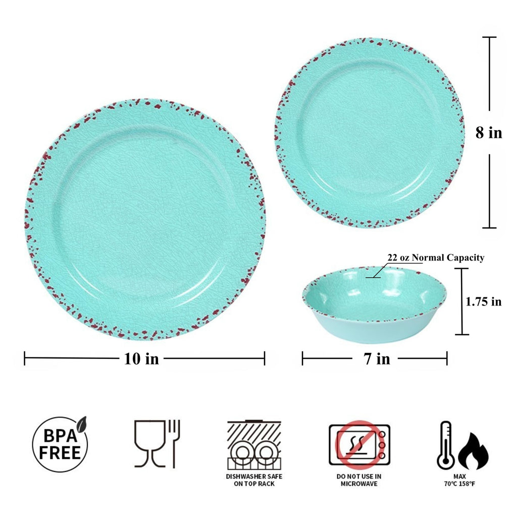 12PCS Melamine Dinnerware Sets, Turquoise Plates and Bowls Sets