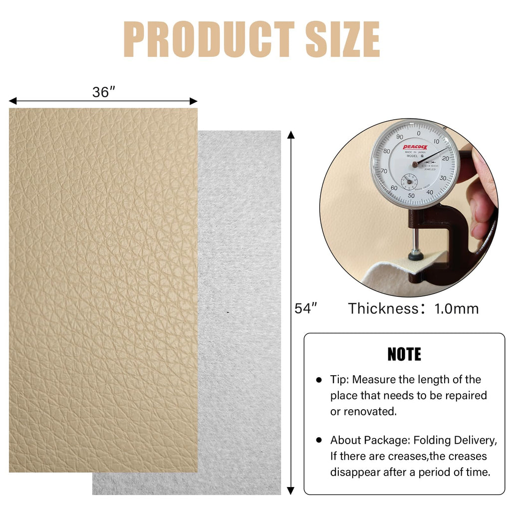 Faux Leather Fabric, 54"x36" Thick Durable Synthetic Upholstery Lychee Texture Leather Vinyl, Soft Smooth