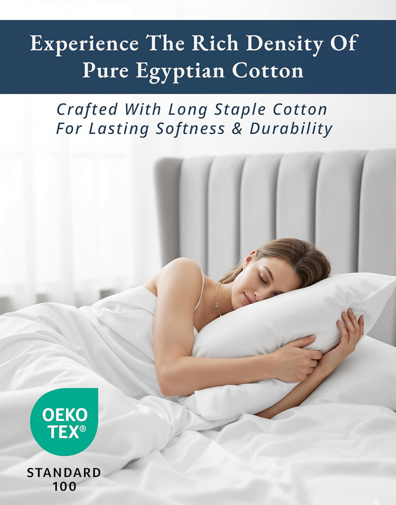 100% Egyptian Cotton Sheets - Naturally Cooling & Breathable 4 Piece Silky Sateen Weave Sheet Set