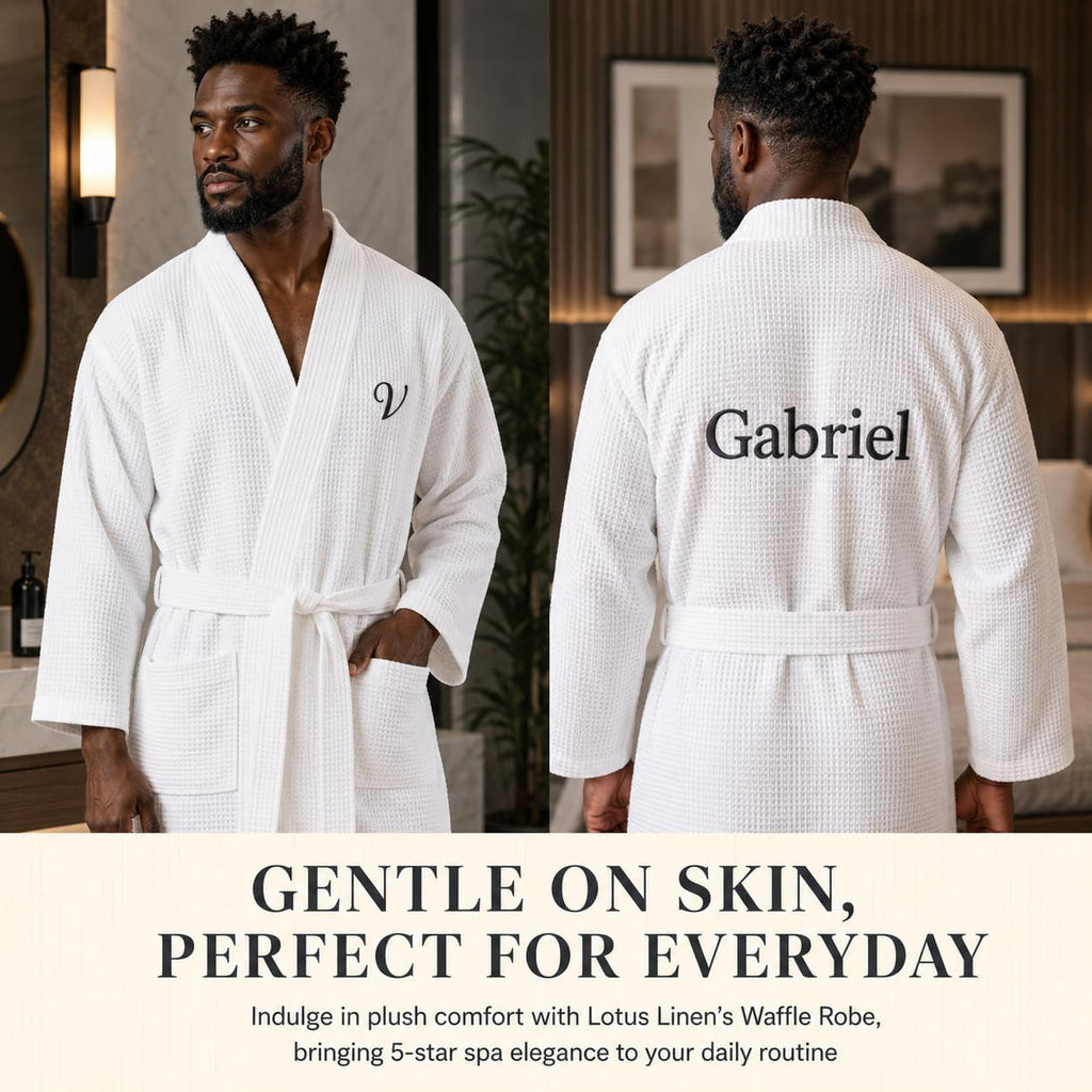 Men's Waffle Robe, Custom Personalized Bathrobe for Men | Lightweight cotton-blend waffle robe, quick-dry.