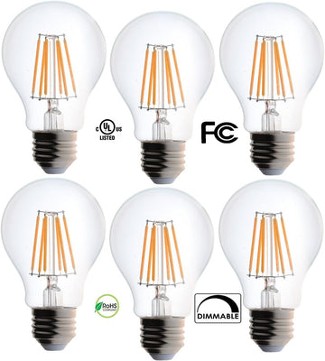 60 Watt A19 Light Bulbs Uses 8.5W Dimmable Filament Style Edison Light Bulbs, 2700K Warm White FCC UL Listed RoHS