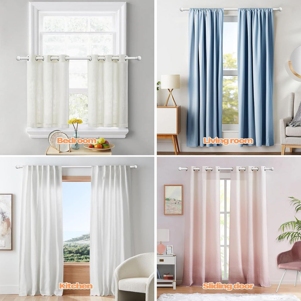 White Curtain Rods for Windows, 2 Pack 5/8" Curtain Rod Set with Brackets, Splicing Adjustable Curtain Rod