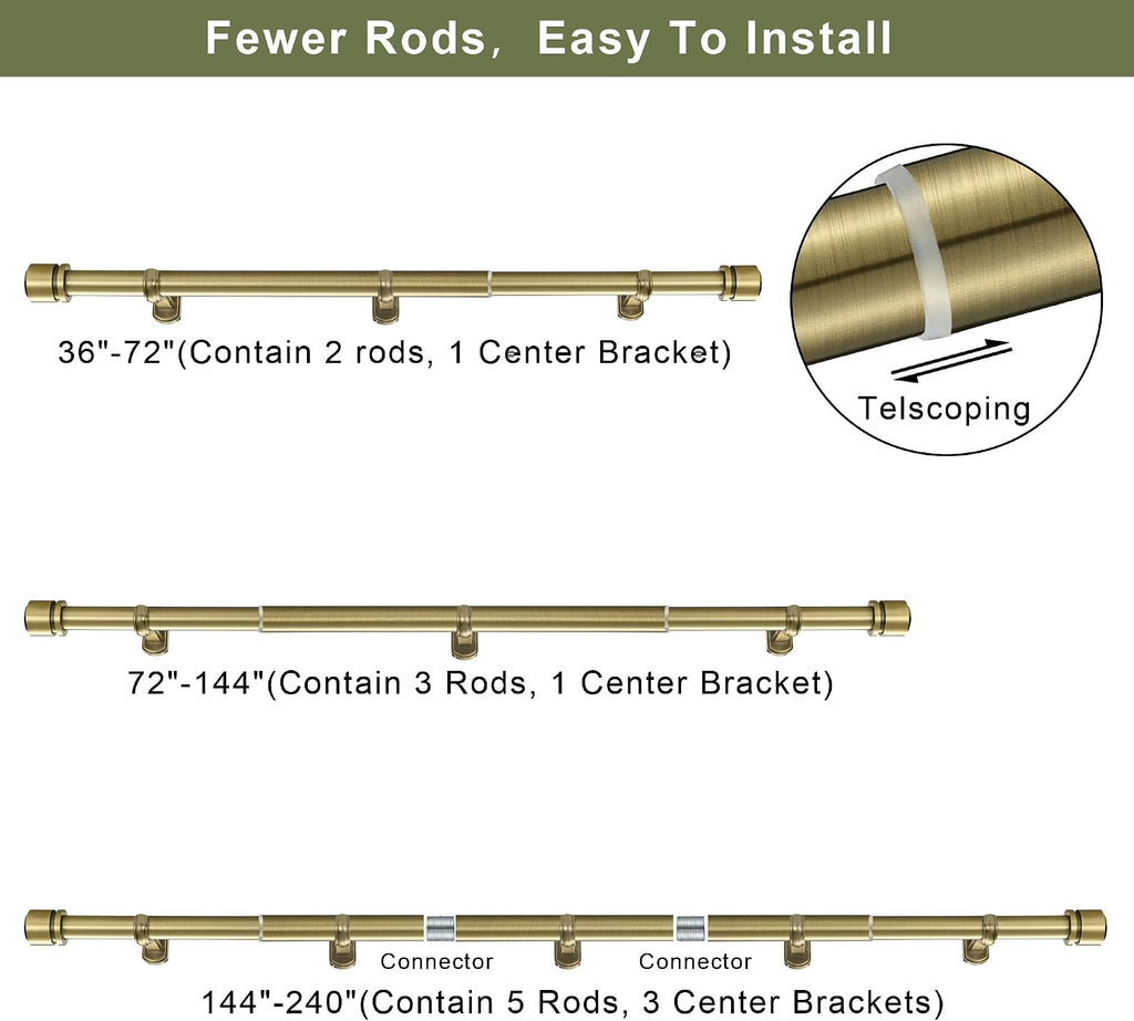 1 1/8 Inch Diameter Curtain Rods, Telescoping Heavy Duty Large Drapery Rod with Adjustable