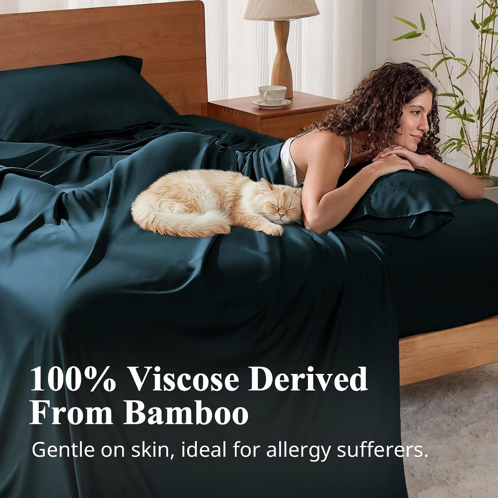 Sheet Set, Viscose Bamboo Sheets for Bed Set 4pcs, 100% Viscose Derived from Bamboo, Hotel Luxury Silky