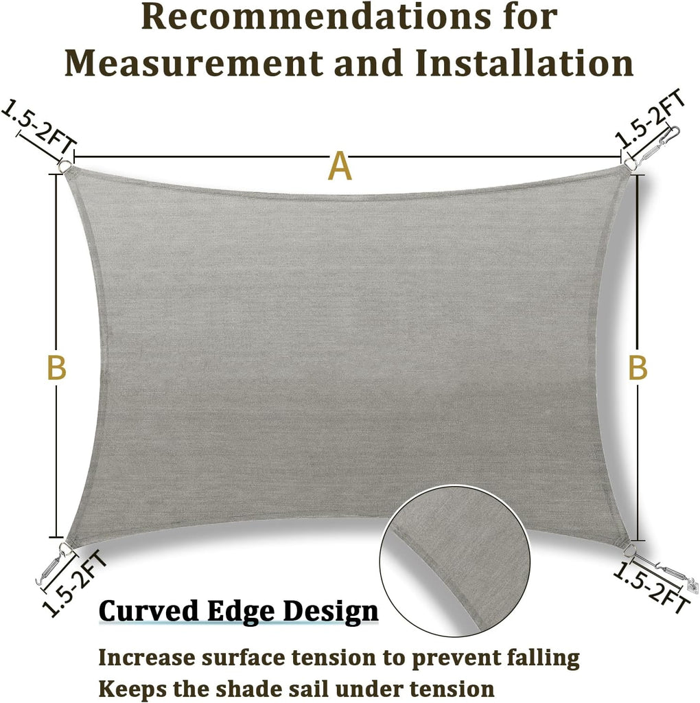 Shade Sail 16'X16' Rectangle Light Grey Breathable UV Block Outdoor Canopy for Backyard Patio Pergola Garden Deck(We