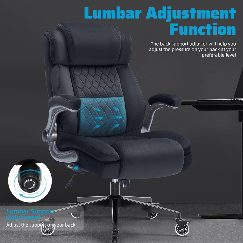 Large High Back with Flip Arms- Executive Desk Chair with Locking Wheels, Adjustable Lumbar Support, Ergonomic