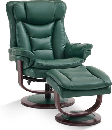 Modern Reclining Swivel Lounge Chair and Ottoman — Green Faux Leather
