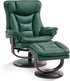 Modern Reclining Swivel Lounge Chair and Ottoman — Green Faux Leather