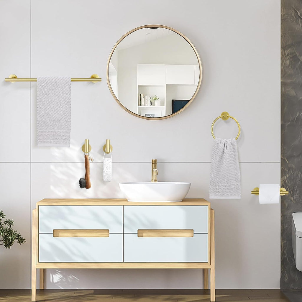 Brushed Gold 4-Pieces Towel Ring Set Include Towel Ring Double Base Toilet Paper Holder Towel Hook SUS304 Stainless