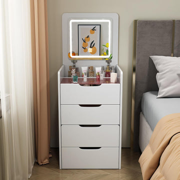 3 in 1 Vanity Desk with Plip Top Mirror, 18.9" D Small Makeup Vanity Set with Visible Glass Desktop, Compact Dressing