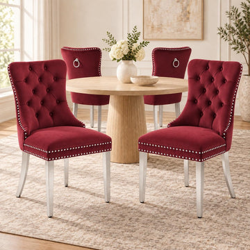 Mid Century Modern Dining Chairs Set of 4, Velvet Upholstered Kitchen & Dining Room Chairs with Nailhead Trim &