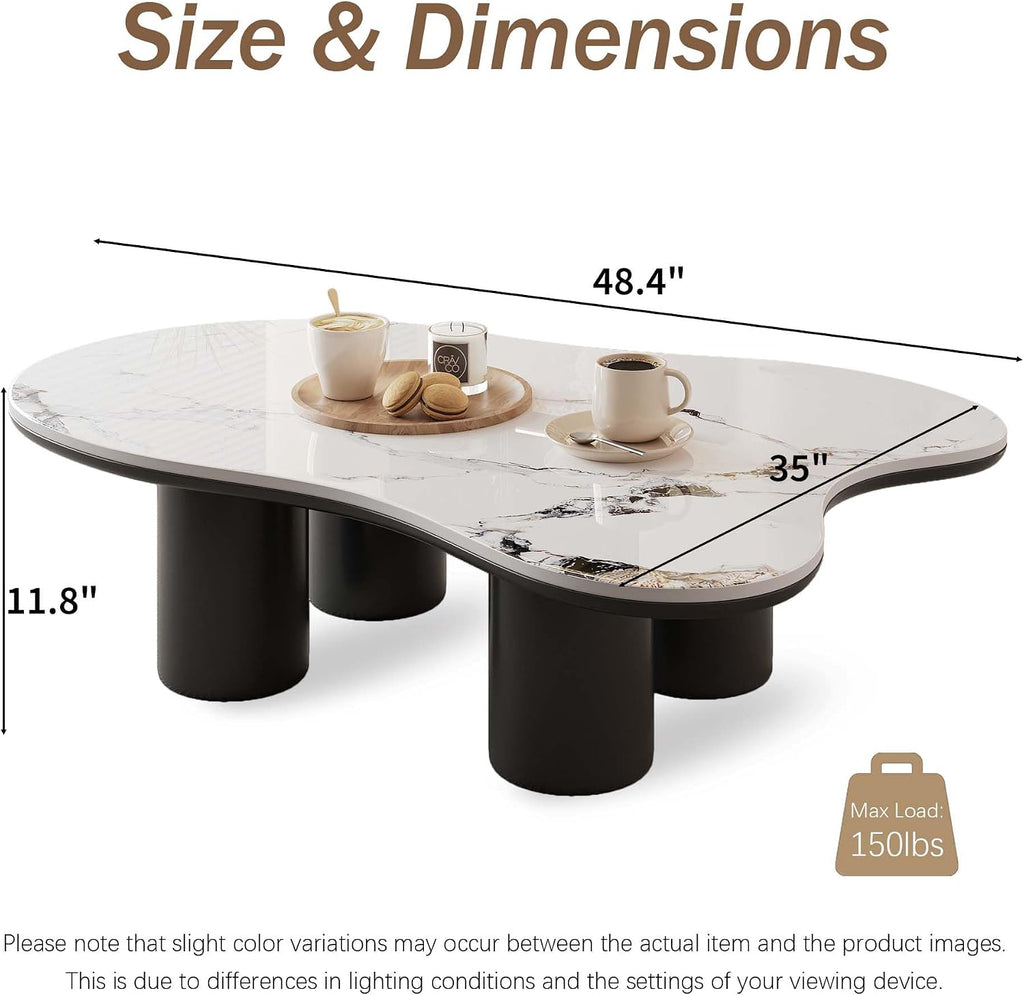Cloud Coffee Table, 48.4" Modern Sintered Stone Center Table with 4 Legs