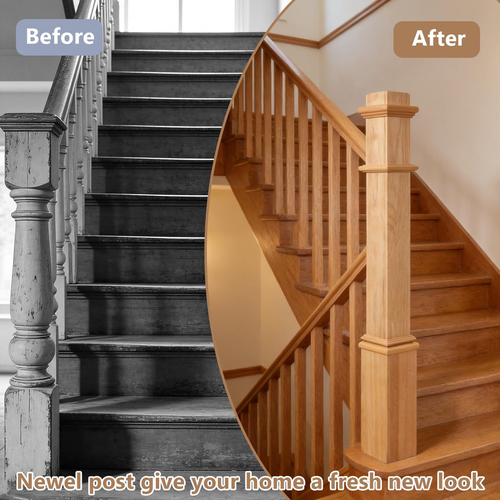 1 Pcs 48 Inch Red Oak Newel Post for Staircase Railing Replacement