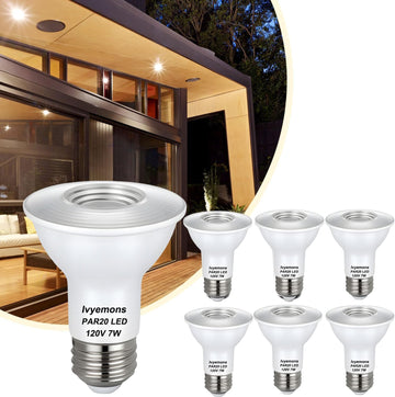 PAR20 LED Bulbs Dimmable 7W 3000K 480LM 6 Pack