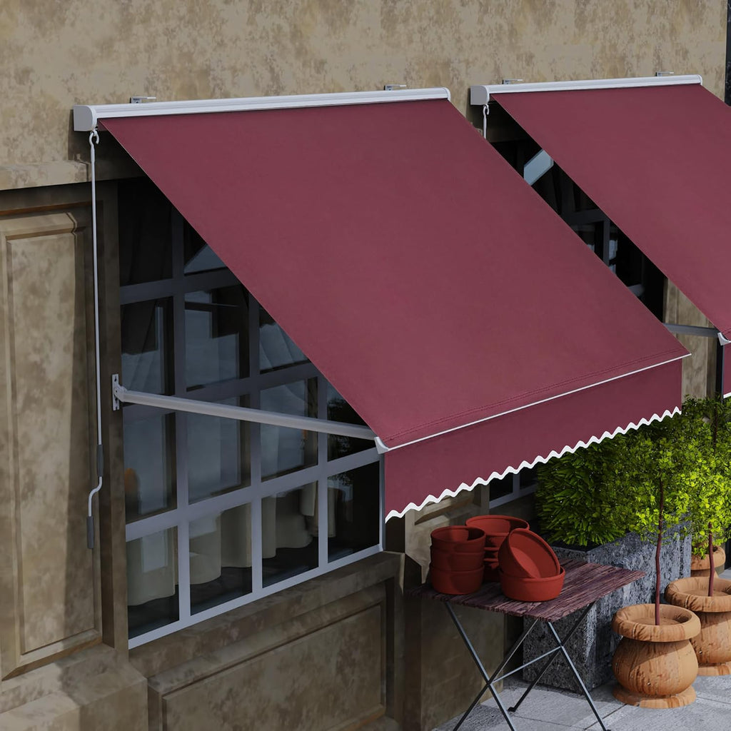 Patio Window Awnings 48" with Aluminum Frame, Fully Assembled Manual Retractable Sunshade Canopy for Windows & Doors