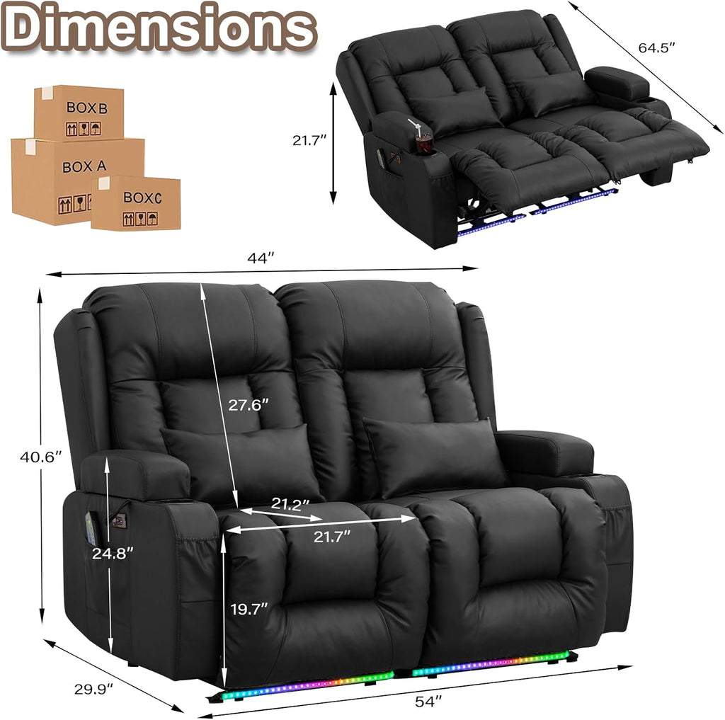 Power Loveseat Recliner Sofa - Home Theater Seating with Massage & Heat Faux Leather RV Recliner Loveseat Sofa