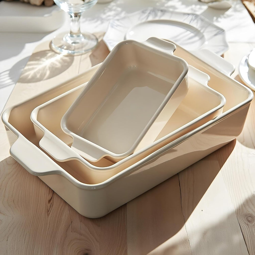 Ceramic Bakeware Set, Rectangular Dishes, For Casseroles, Lasagna, Cake, Small, Medium & Large Pans, Microwave &