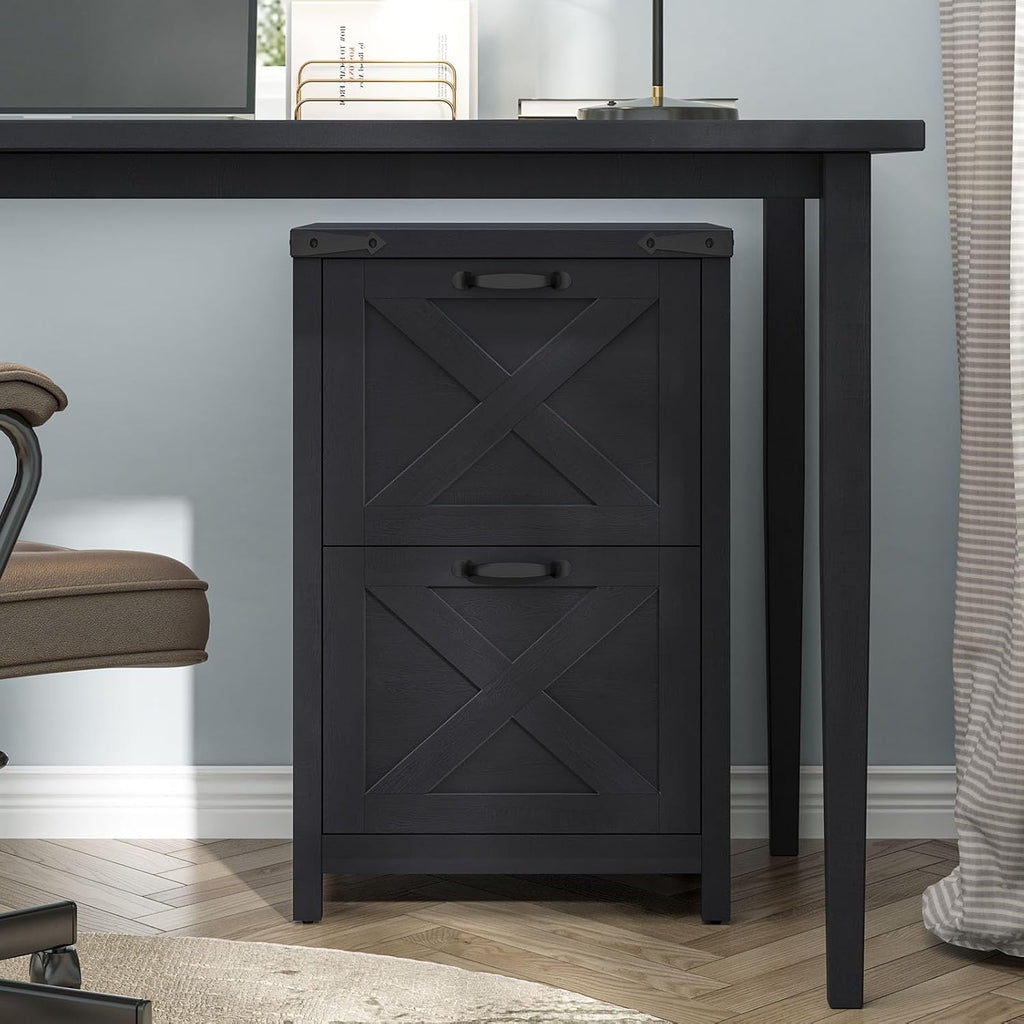 Small Farmhouse File Cabinet with 2 Drawers , Black | Vertical Filing Cabinet Fits Letter and A4 Size, Farmhouse