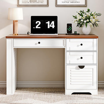 47" Home Office Desks, Executive Desk, Farmhouse Computer Desk with Drawers and Charging Station, File Drawer