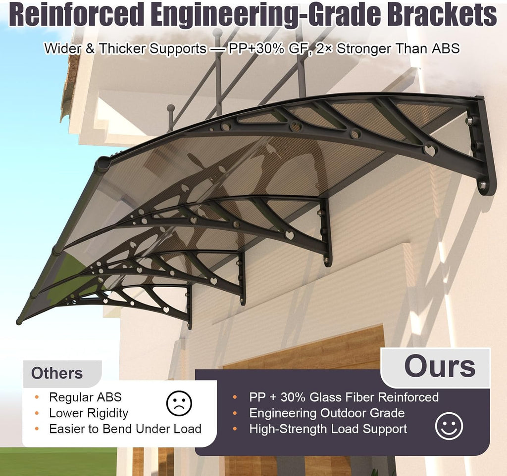 40x60 Window Door Awning Exterior,Polycarbonate Outdoor Overhang Canopy Shelter,UPF 50+ UV Rain Snow Sun