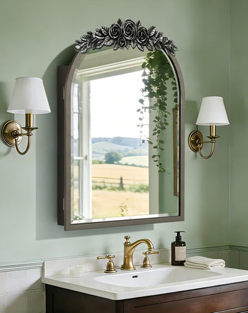 Baroque Mirror Medicine Cabinet: Arch Frame Rose-top, Chrome Grey