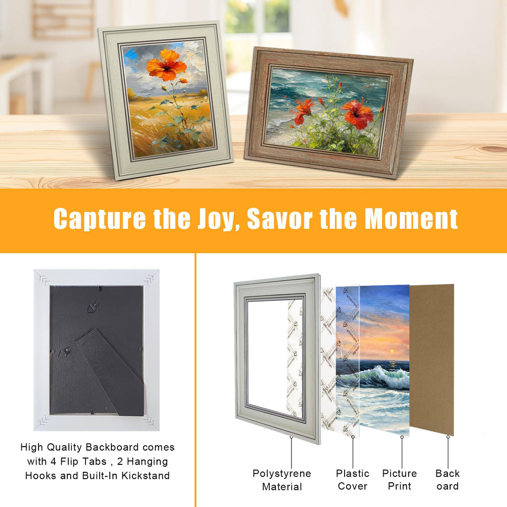 5x7 Picture Frame Set of 8, Rustic Farmhouse Picture Frames for Table or Wall Hanging