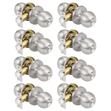 Keyed Alike Door Locks in Brushed Nickel Finish, Keyed Entry Door Knob for Exterior Interior Door, Combo Pack Round