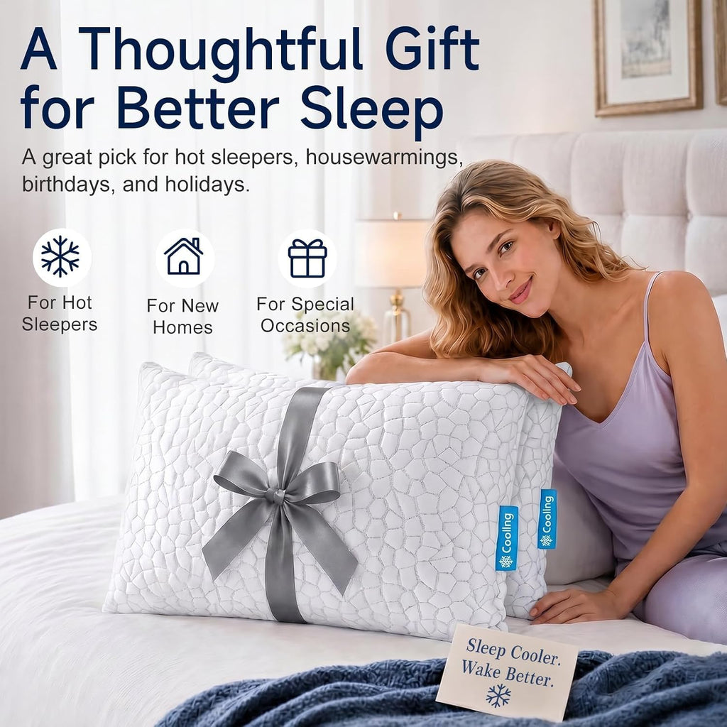 Cooling Memory Foam Pillows Queen Set of 2, Adjustable Shredded Memory Foam,Bed Pillows for Sleeping with Breathable