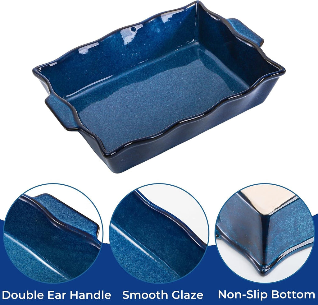 3 Pack Casserole Dishes for Oven, Ceramic Dishes with Handles, Heavy Duty Rectangular Lasagna Pan, Porcelain Bakeware