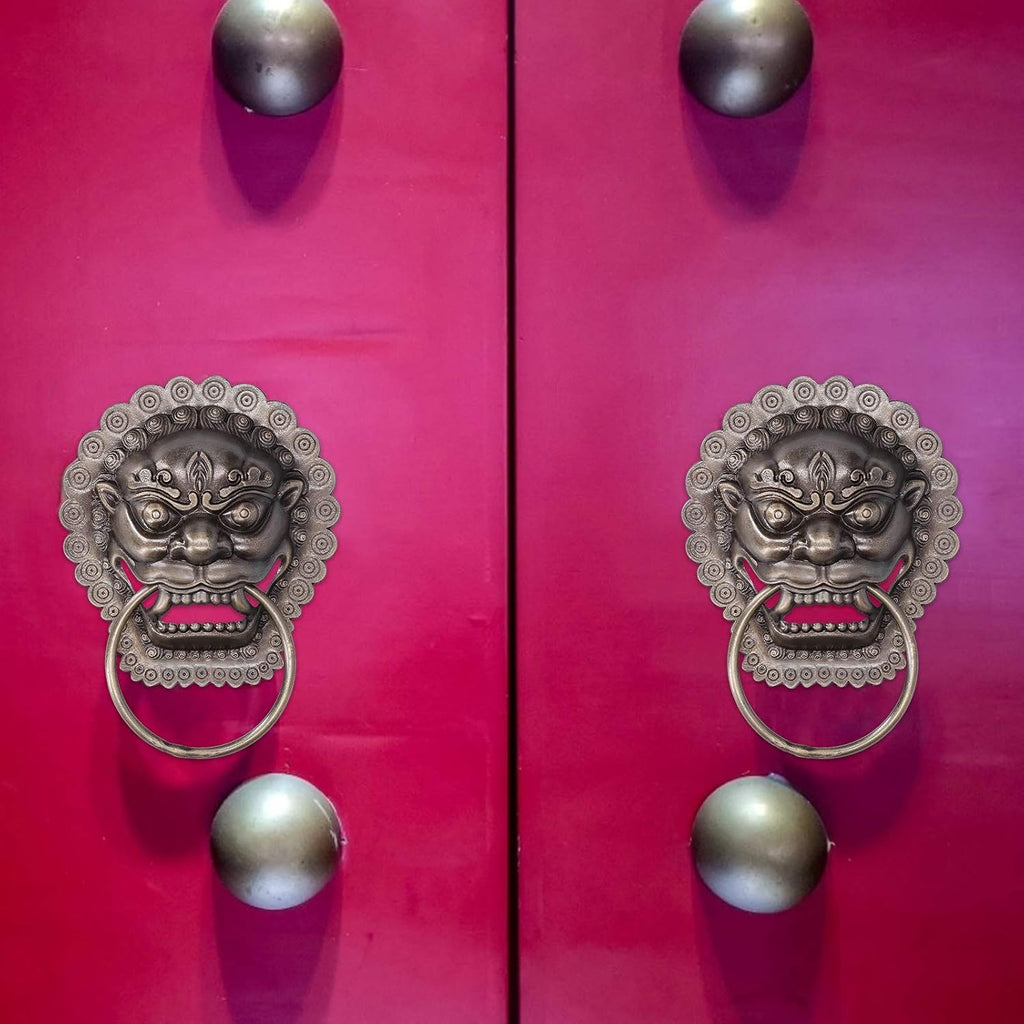 Lion Head Door Knocker, Chinese Door Knocker Antique Animal Head Door Pull, Antique Brass Lion Door Handle
