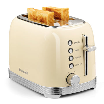 Toaster 2 Slice Retro Stainless Steel, Cream White