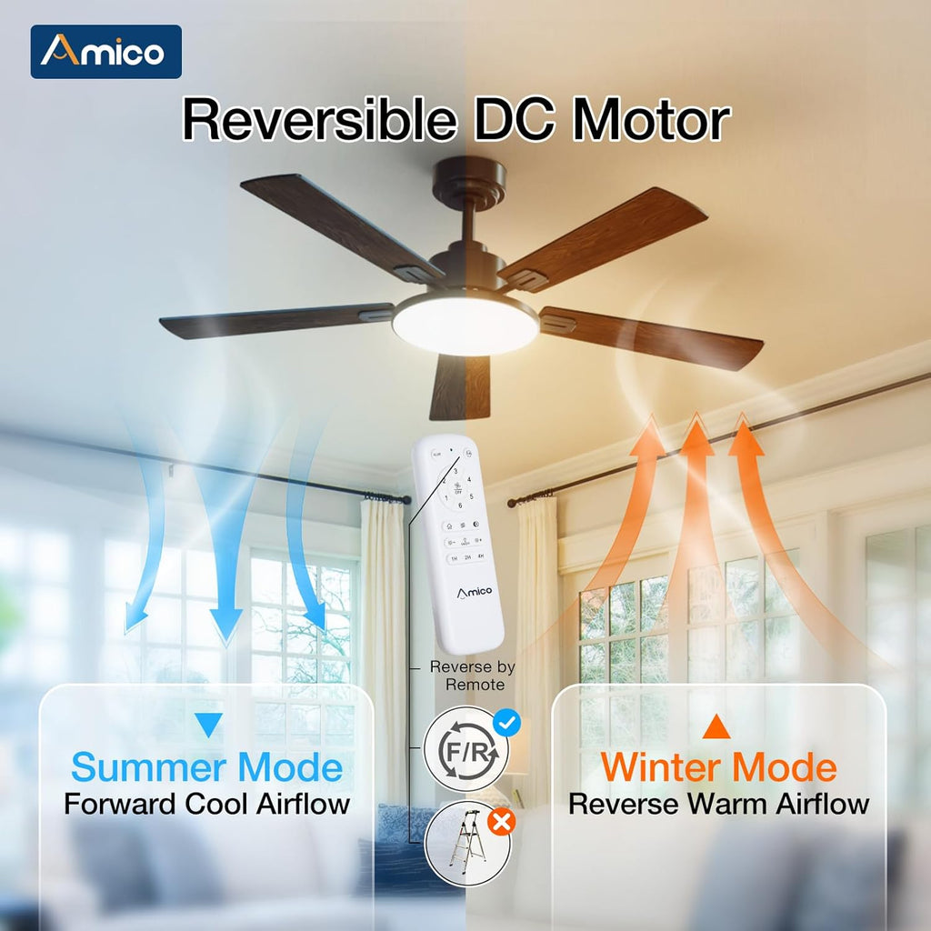 52 Inch Smart Ceiling Fan with Lights, Remote/App/Alexa/Google Control, WiFi Modern Downrod Mount Ceiling Fan