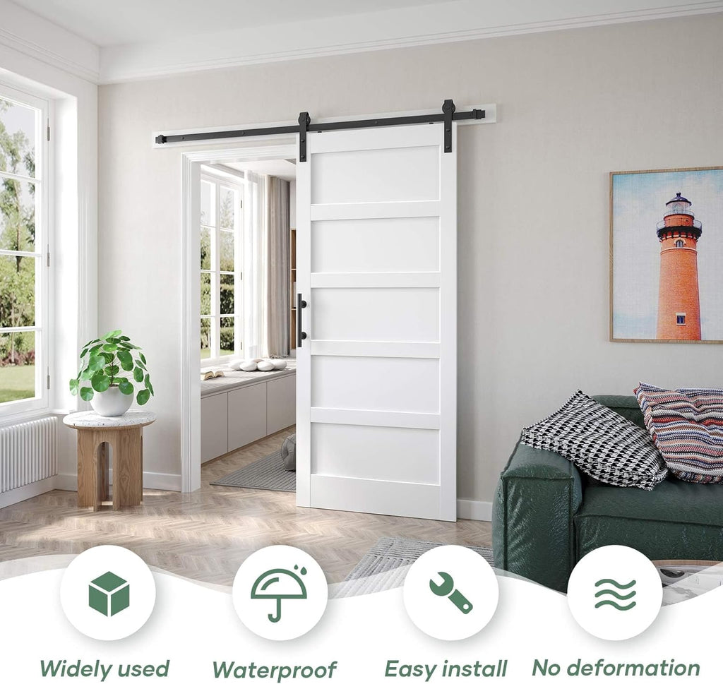 36x84 inch White Barn Door with 6.6FT Sliding Door Hardware Kit Included & Handle,Solid,MDF,PVC Surf