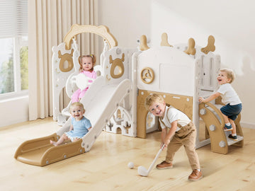 Toddler Slide & Swing Set, 13 in 1 Indoor Outdoor Playset, Beige Brown