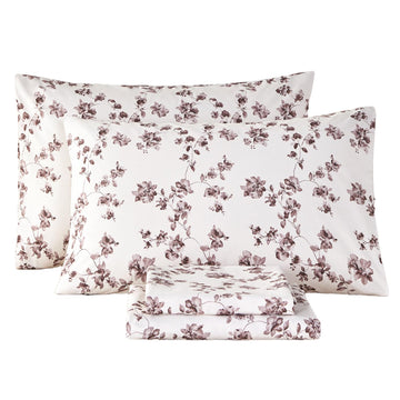 Sheets Set Vintage Tan/Brown Floral Bedding Farmhouse Sheets Set 100% Percale Cotton Breathable Cool Crisp