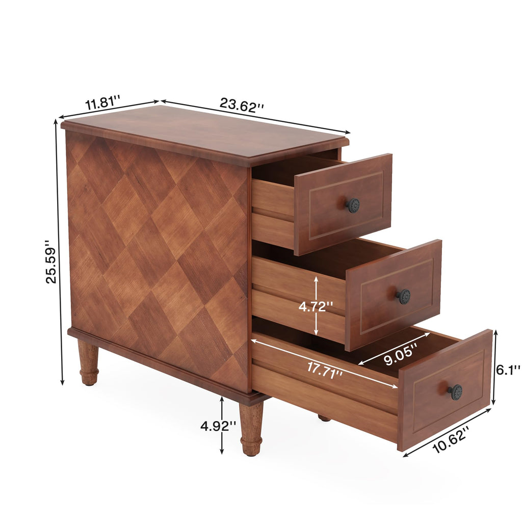 Solid Wood End Table, Fully Assembled Side Table with Drawers