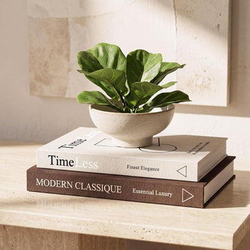 Decorative Coffee Table Books, Set of 2 Brown Faux Book Storage Boxes | Linen Fake Books for Practical Decor, 11x8"