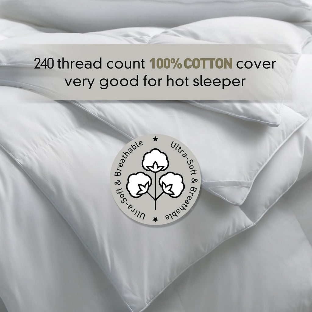 Goose Feather Down Fiber Comforter - Twin Duvet Insert, 100% Cotton Cover Light Warmth Comforter Ultra Soft Luxurious