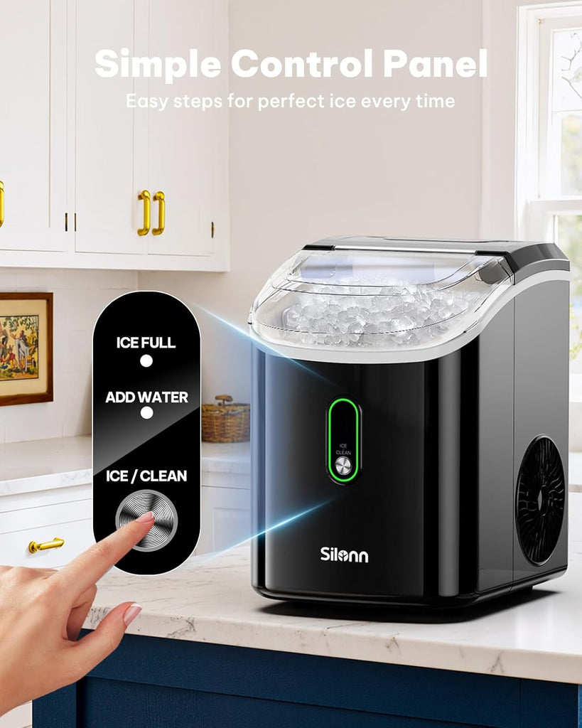 Nugget Ice Maker Countertop, Pellet Ice Machine with Self-Cleaning Function, Sonic Ice Maker Produces 33lbs