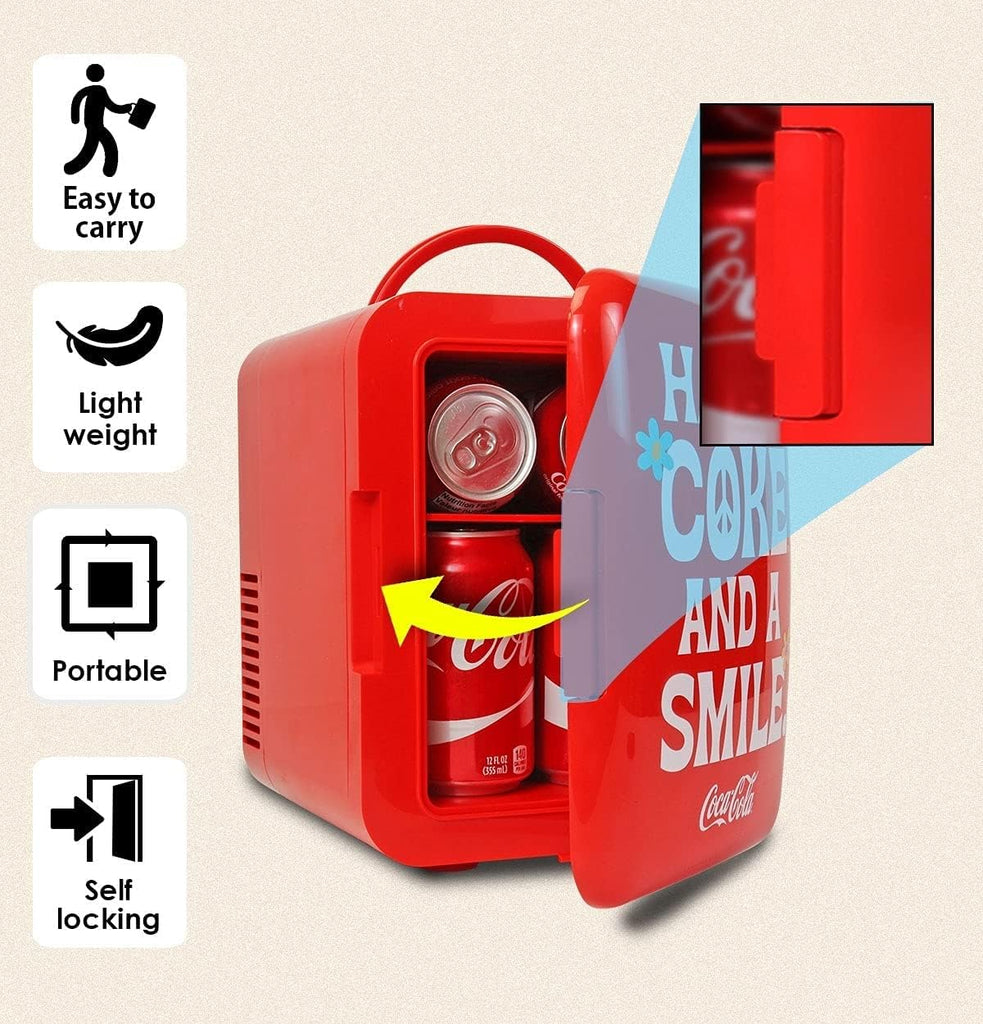 Mini Fridge, 6-Can Portable AC/DC Thermoelectric Cooler & Warmer, Compact Dorm Fridge for Skincare, Office Desk, Car