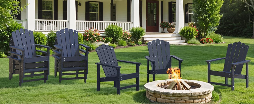 Stackable Adirondack Chairs Set of 2,HDPE,Blue | Durable, All-Weather Patio Seating with Wood Texture, Low