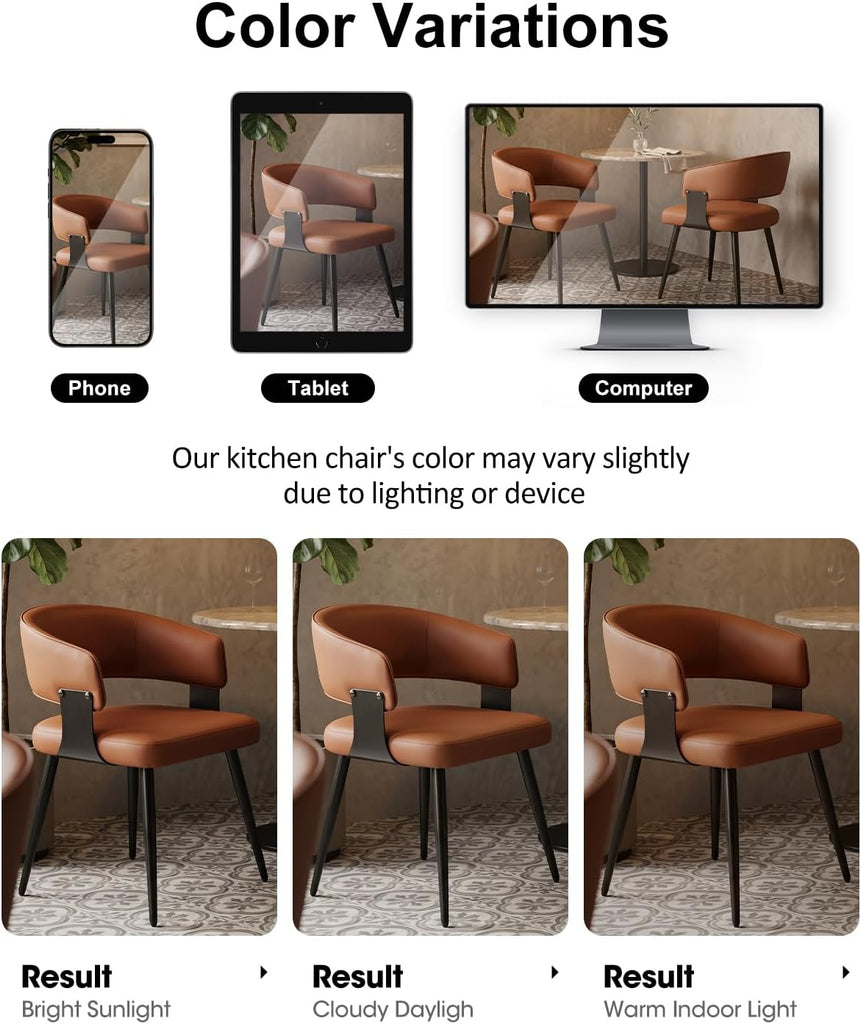 Dining Chairs Set of 2, Modern Upholstered PU Leather Kitchen & Dining Room Chairs with Curved Open Back Metal Legs
