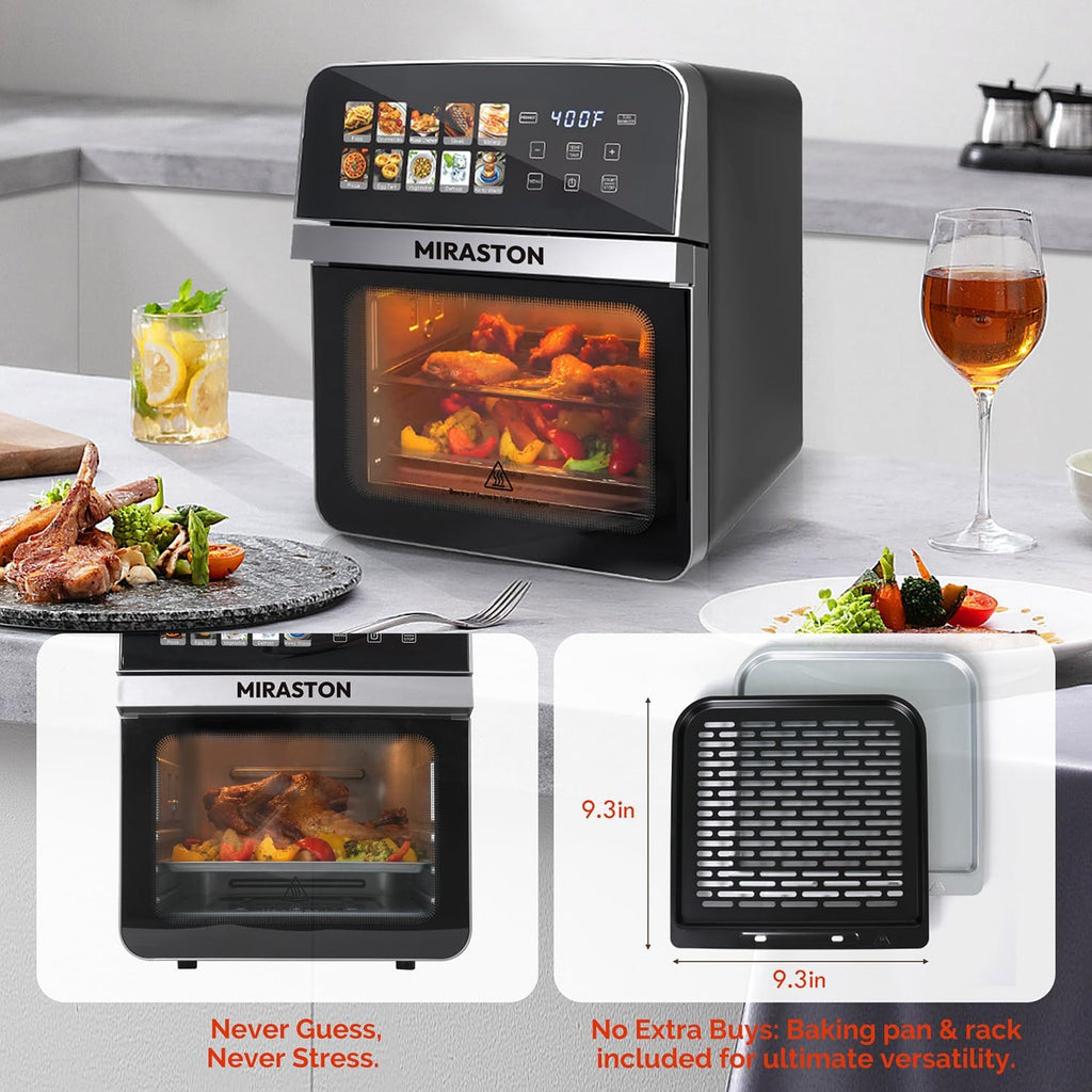 10QT Air Fryer Toaster Oven Combo with 10 Presets, Family Size Compact Oven for Roasting Whole Chicken/Double Cooking