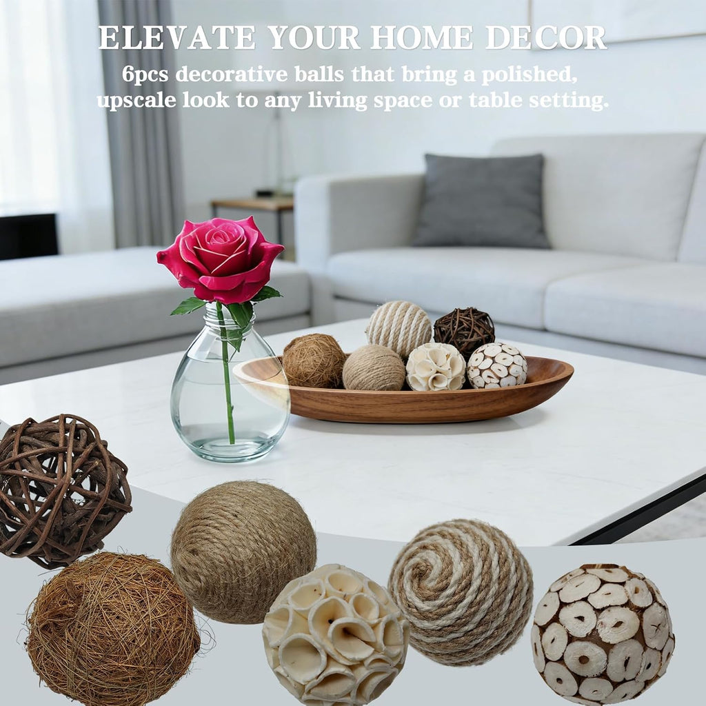 2.5 Inch Decorative Balls & Orbs Bowl Filler Decor, Table Centerpiece & Dough Bowl Vase Decor - Set of 6